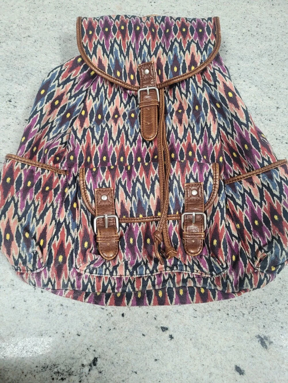 Canvas Backpack Aztec Print Cape Juby Navy Brown Pink